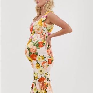 ASOS Maternity Scallop Floral Pep Midi Dress